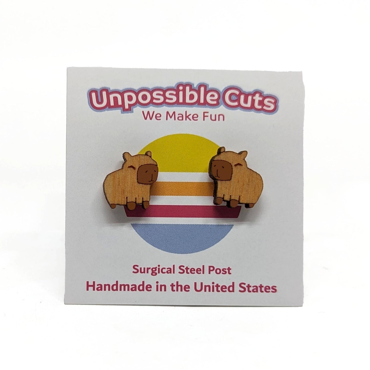 Wooden Capybara Stud Earrings