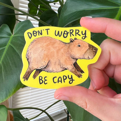 "Don't Worry, Be Capy" Yellow Capybara Sticker