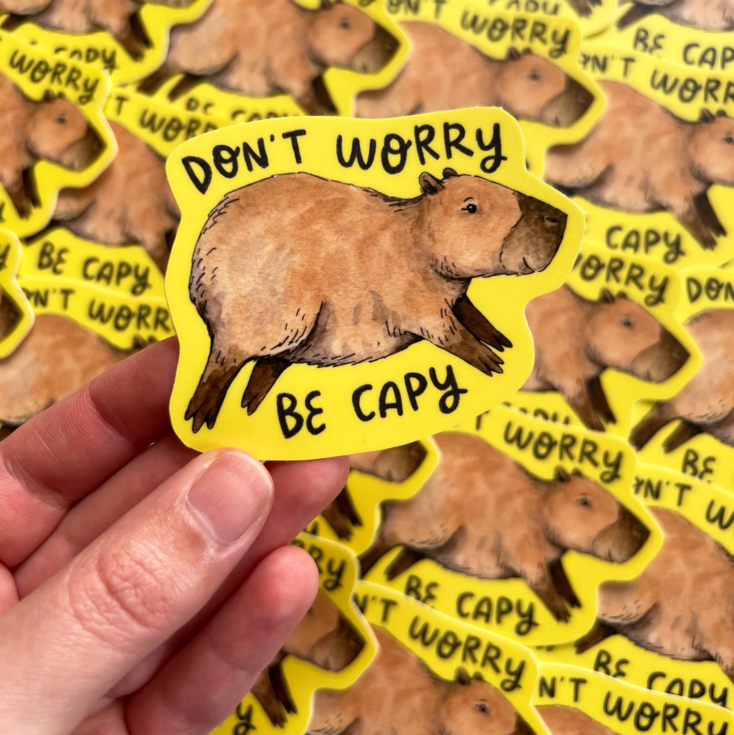 "Don't Worry, Be Capy" Yellow Capybara Sticker