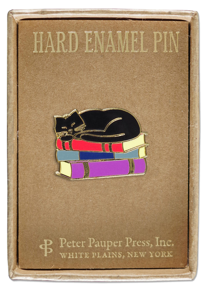 Cat with Books Enamel Pin