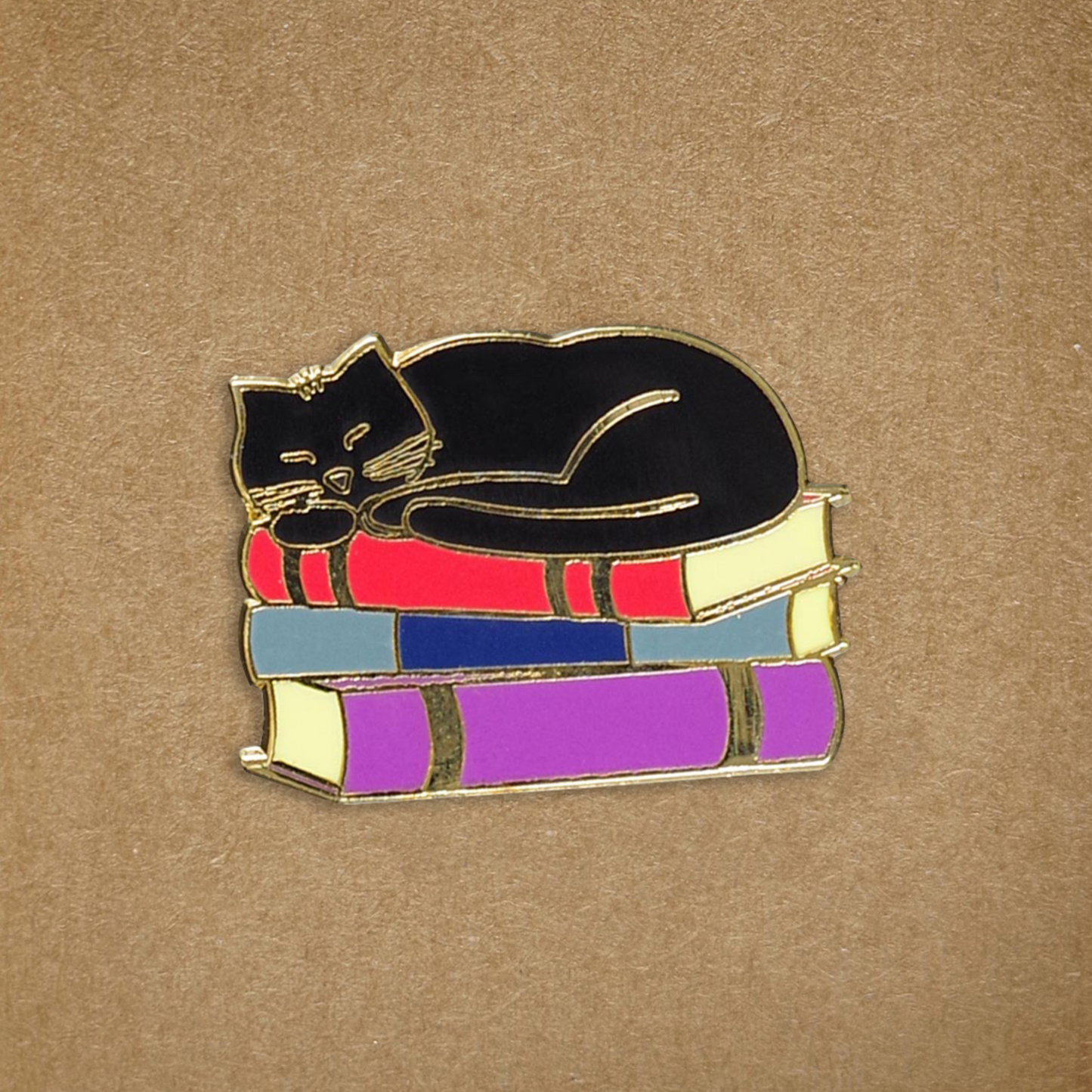 Cat with Books Enamel Pin