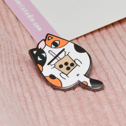 Calico Cat and Bubble Tea Enamel Pin