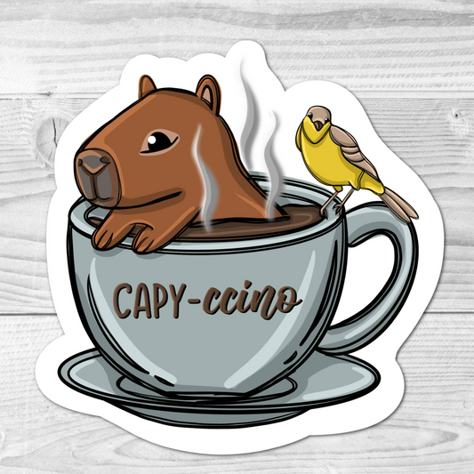 Capy-ccino Capybara Coffee Pun Sticker