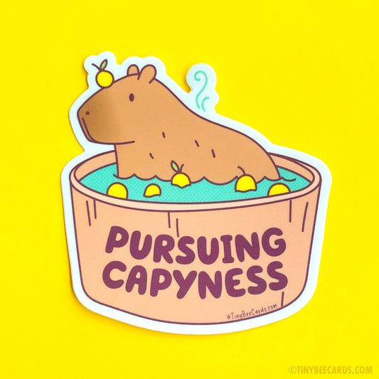 "Pursuing Capyness" Capybara in Yuzu Spa Vinyl Sticker