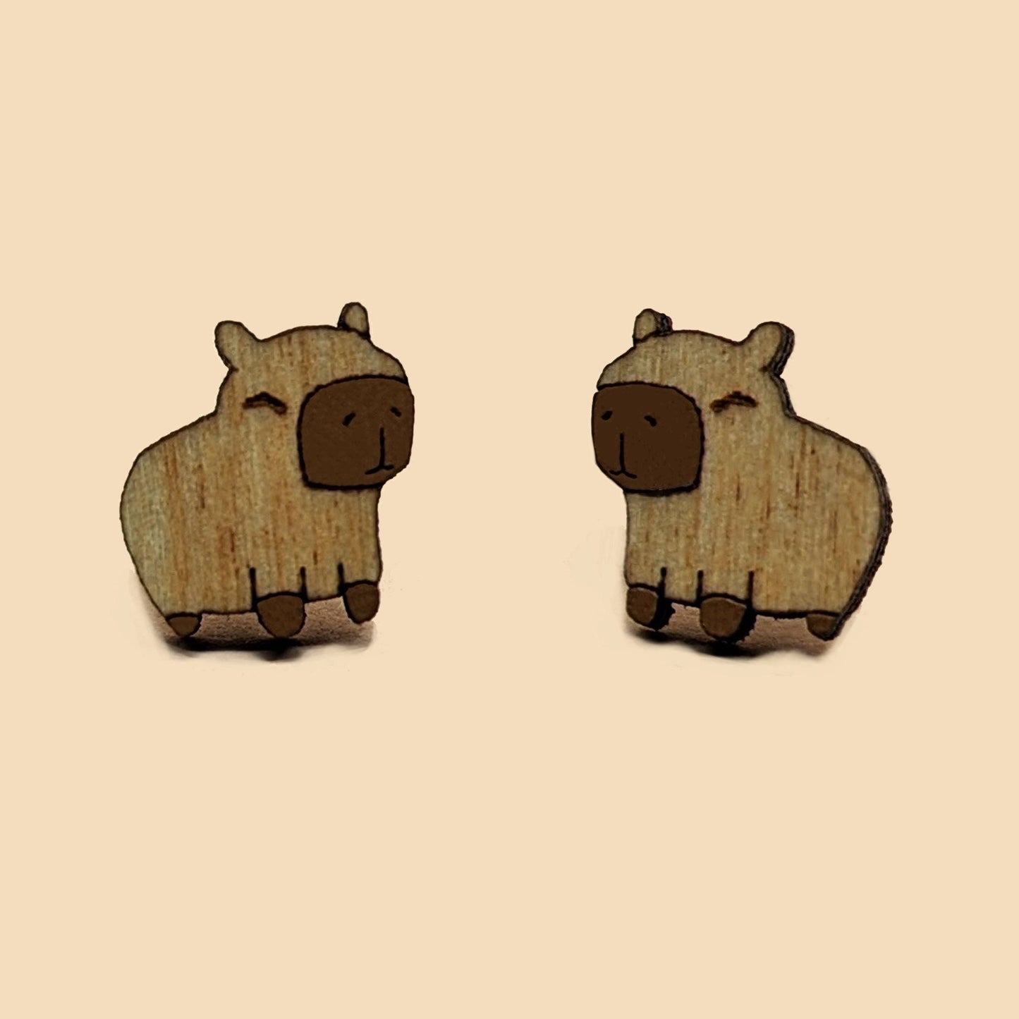 Wooden Capybara Stud Earrings