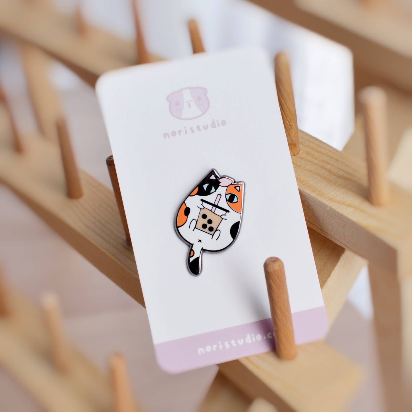 Calico Cat and Bubble Tea Enamel Pin