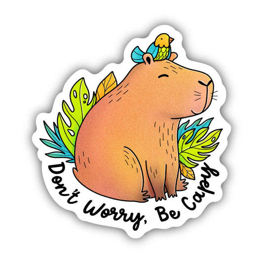 "Don't Worry, Be Capy" Capybara and Bird Sticker